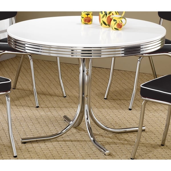 Coaster Company White Chrome Plated Metal Round Retro Dining Table Coaster Company White Chrome Plated Metal Round Retro Dining Table