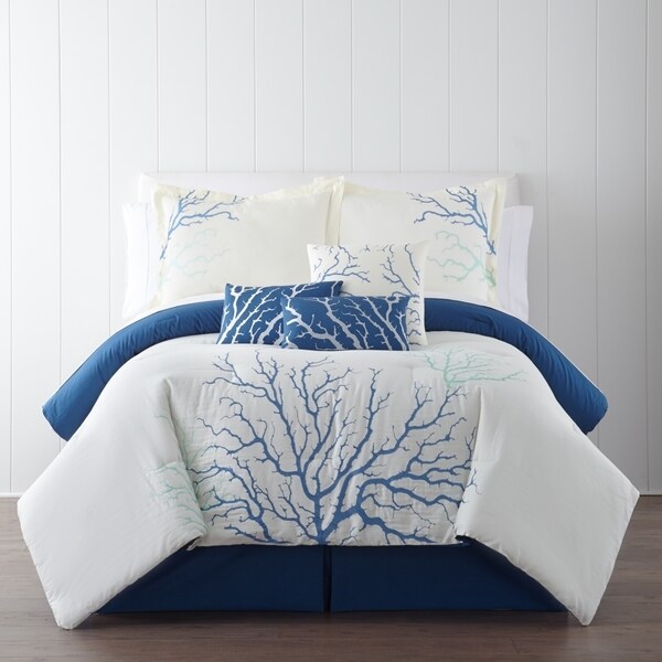Panama Jack Coral Blue Embroidered 7-piece Comforter Set