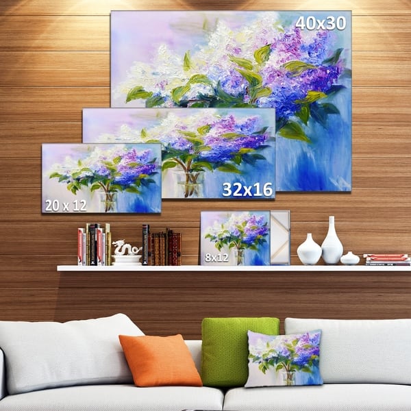Blue And White Lilacs In Vase Floral Canvas Art Print Green Overstock 12209552