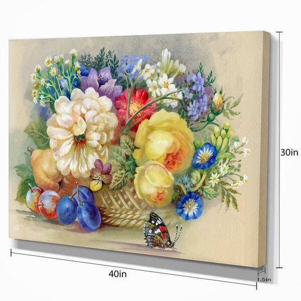 Bunch Of Flowers And Fruits Large Floral Wall Art Canvas Multi Color Overstock