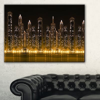 Modern City with Illuminated Skyscrapers - Cityscape Canvas print - Black