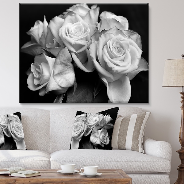 Bunch Of Roses Black And White Fl Canvas Art Print On Bunch Of Roses Black And White Fl Canvas Art Print