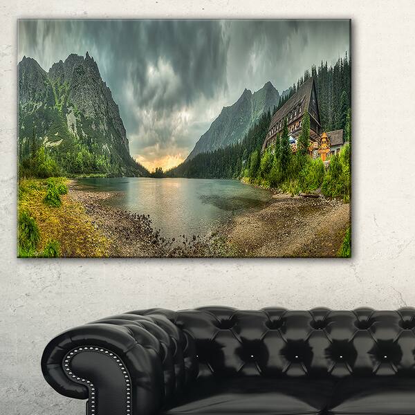 Mountain Chalet at Sunset Panorama - Landscape Wall Art Canvas Print ...