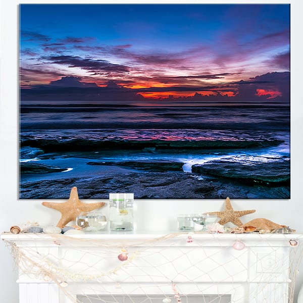 Exotic Dark Blue Coquina Dawn Beach Canvas Wall Art Overstock 12210900