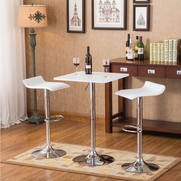 Baxton White Square Top Adjustable Height Wood and Chrome Metal Bar ...