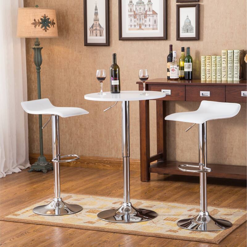 Roundhill Furniture Baxton 3-piece White Adjustable Height Wood and Chrome Metal Bar Set