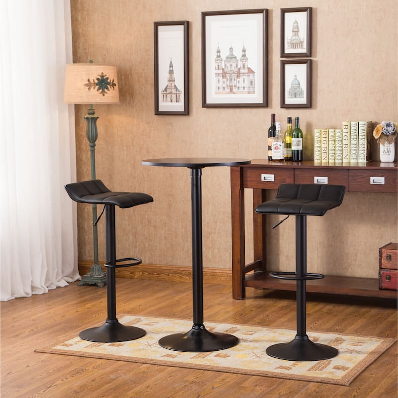 Roundhill Furniture Belham Black Metal Bar Table and Adjustable Swivel Stools 3-piece Set