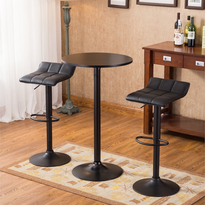 Roundhill Furniture Belham Black Metal Bar Table and Adjustable Swivel Stools 3-piece Set