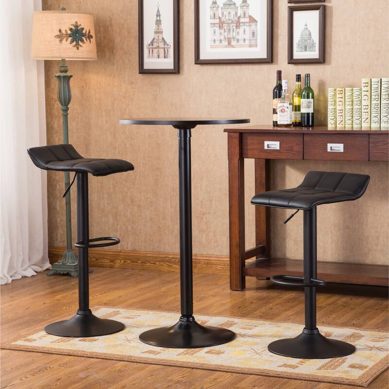 Roundhill Furniture Belham Black Metal Bar Table and Adjustable Swivel Stools 3-piece Set