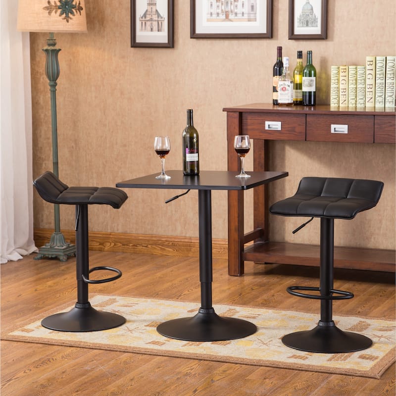 Roundhill Furniture Belham Black Adjustable Height Metal Bar Table Swivel Bar Stools Sets