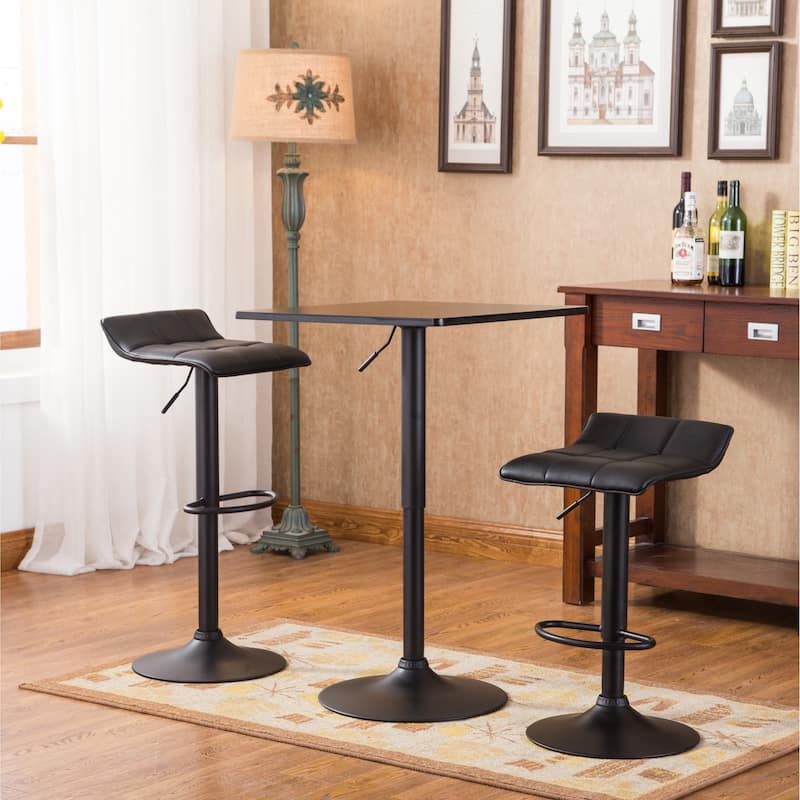 Roundhill Furniture Belham Black Adjustable Height Metal Bar Table Swivel Bar Stools Sets
