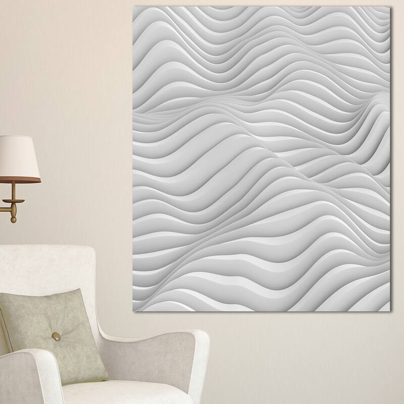 Fractal Rippled White 3D Waves - Abstract Art Canvas Print