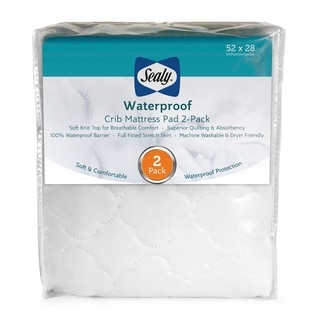 Sealy Waterproof Fitted Crib Toddler Mattress Pad Cover (Pack of 2) - White