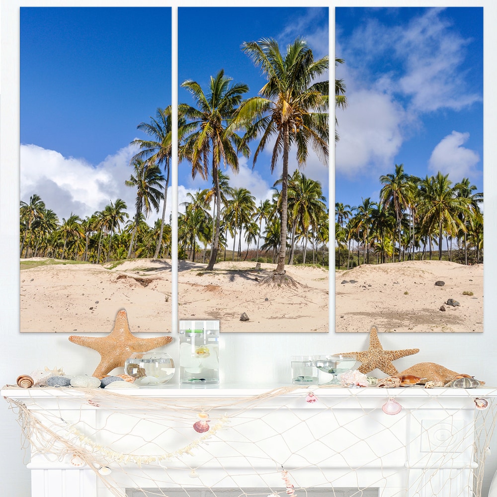 Designart Anakena Beach in Easter Island-Seashore Canvas Wall Artwork-36x28in-Multipanel 3 Piece, 36x28-3 Panels Anakena Beach: A Tropical Oasis with Ancient Ruins