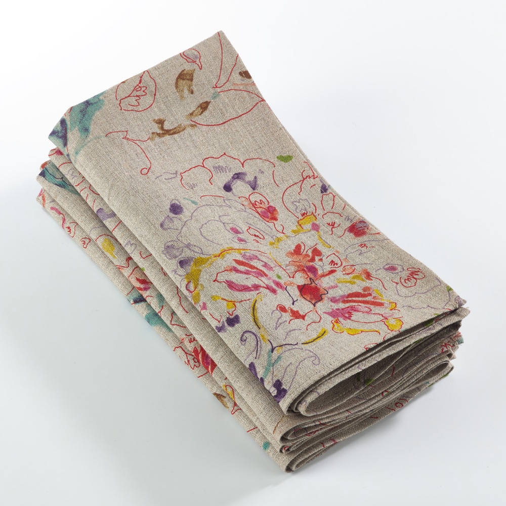 Abstract Floral Dinner Napkins (Set of 4) - Modern Botanical Linen Blend Napkins for Everyday Dining, Farmhouse Table Setting