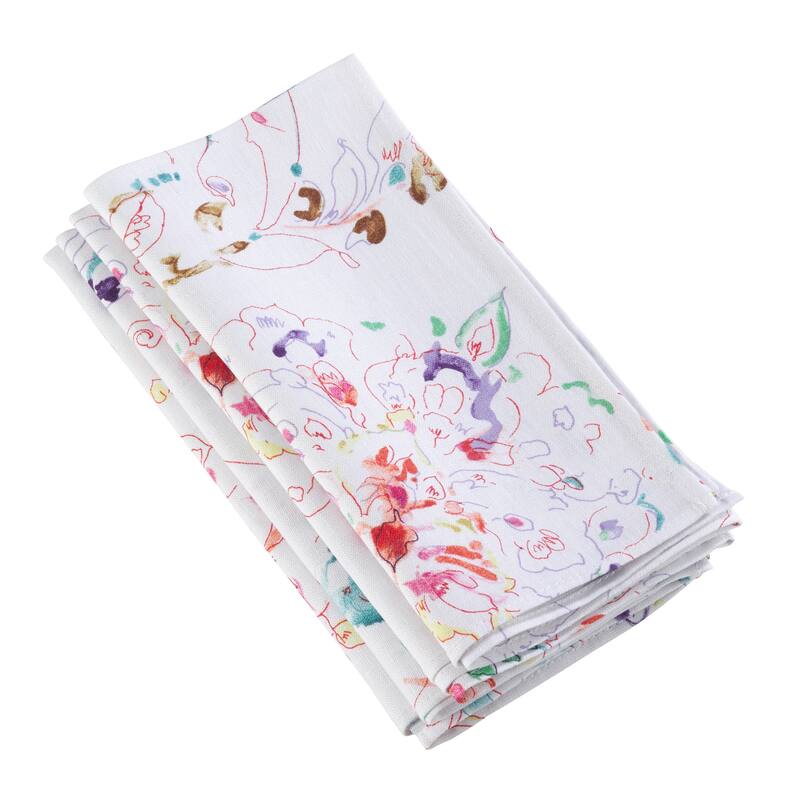 Primavera Collection Printed Floral Design Napkin (Set of 4) - White