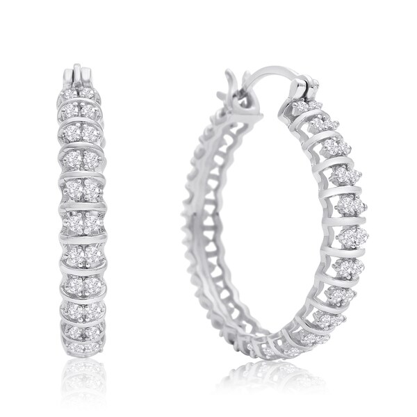 Sterling Silver 1 2ct Tdw Diamond Hoop Earrings Inch Free Sterling Silver 1 2ct Tdw Diamond Hoop Earrings Inch