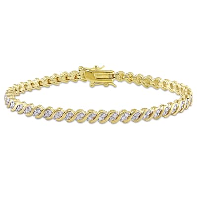 Miadora Yellow Plated Sterling Silver 1ct TDW Diamond Link Tennis Bracelet - White