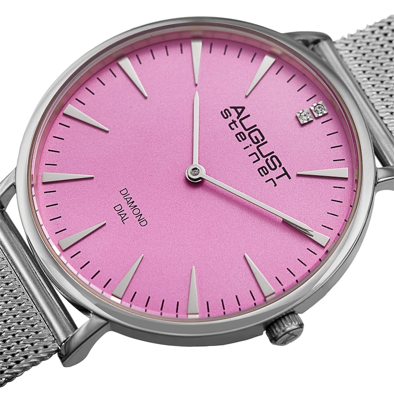 August Steiner Women's Quartz Diamond Stainless Steel Silver-Tone Bracelet Watch