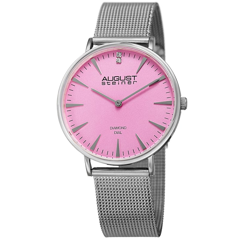 August Steiner Women's Quartz Diamond Stainless Steel Silver-Tone Bracelet Watch