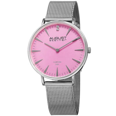 August Steiner Women's Quartz Diamond Stainless Steel Silver-Tone Bracelet Watch