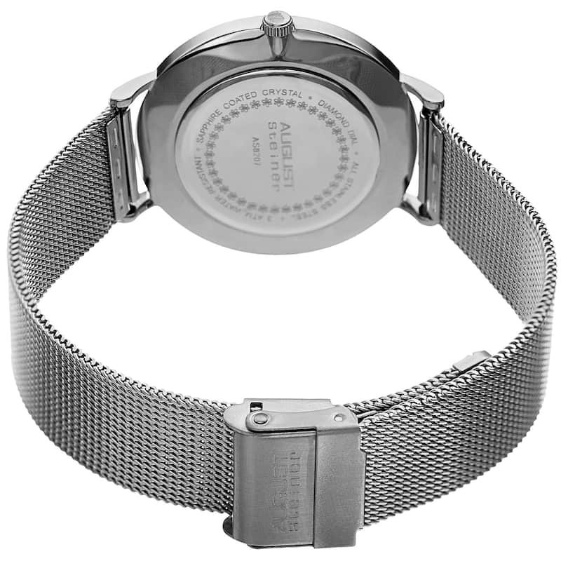 August Steiner Women's Quartz Diamond Stainless Steel Silver-Tone Bracelet Watch