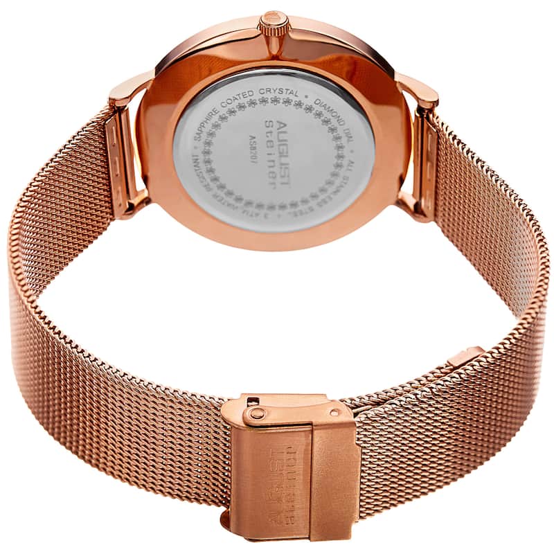August Steiner Women's Quartz Diamond Stainless Steel Rose-Tone Bracelet Watch