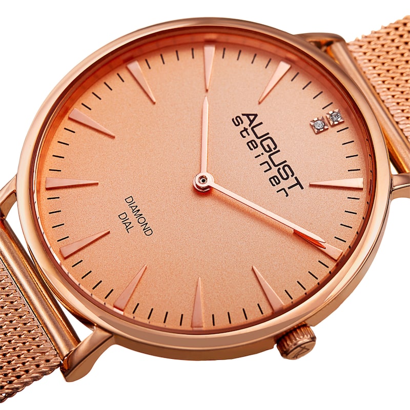 August Steiner Women's Quartz Diamond Stainless Steel Rose-Tone Bracelet Watch