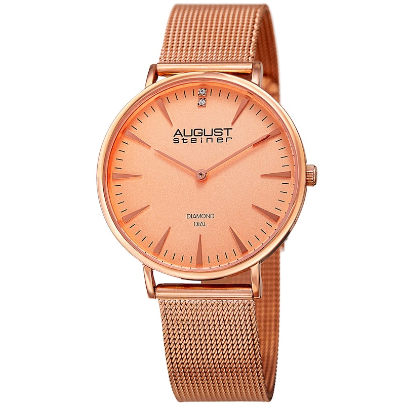 August Steiner Women's Quartz Diamond Stainless Steel Rose-Tone Bracelet Watch