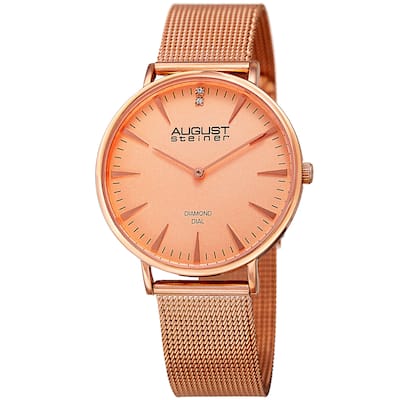 August Steiner Women's Quartz Diamond Stainless Steel Rose-Tone Bracelet Watch
