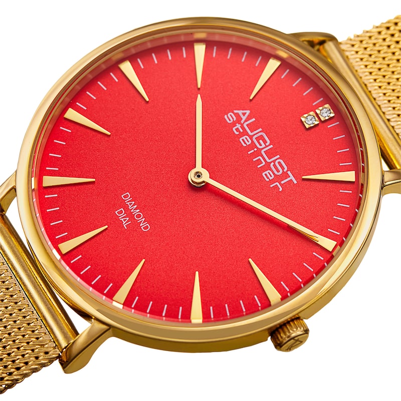 August Steiner Women's Quartz Diamond Stainless Steel Gold-Tone Bracelet Watch