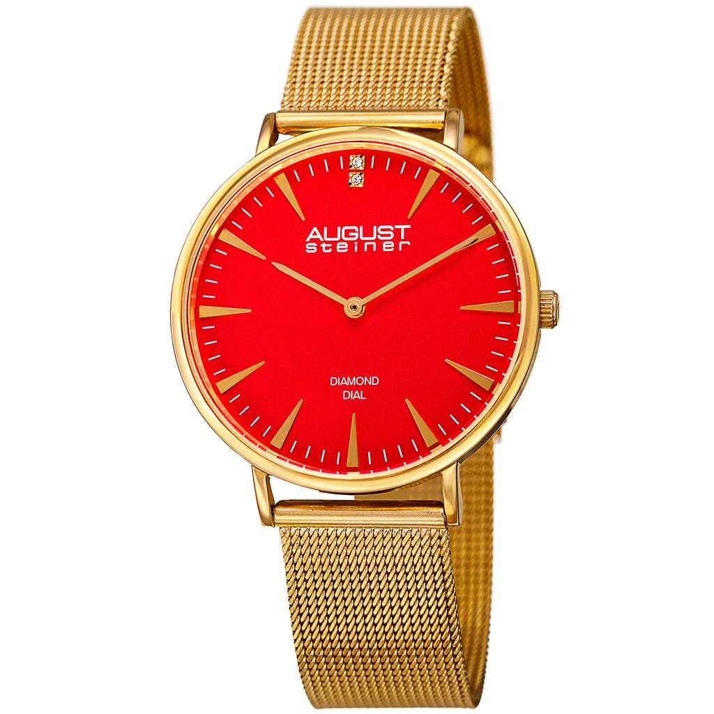 August Steiner Women's Quartz Diamond Stainless Steel Gold-Tone Bracelet Watch