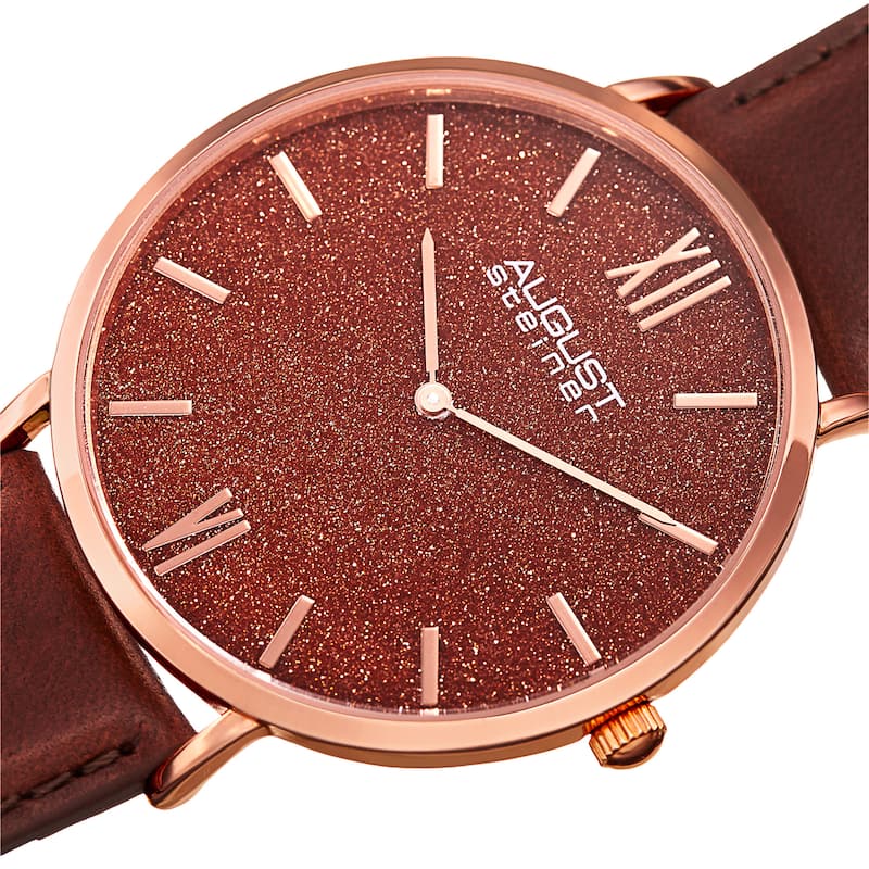 August Steiner Men's Quartz Easy-to-Read Rose-Tone Leather Strap Watch
