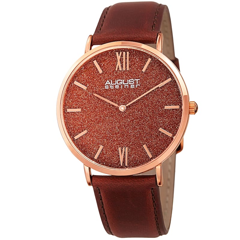 August Steiner Men's Quartz Easy-to-Read Rose-Tone Leather Strap Watch