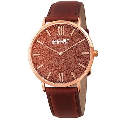 August Steiner Men's Quartz Easy-to-Read Rose-Tone Leather Strap Watch