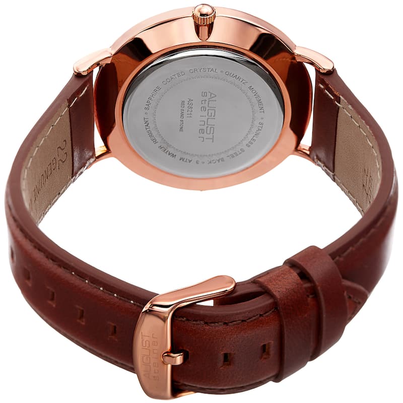 August Steiner Men's Quartz Easy-to-Read Rose-Tone Leather Strap Watch