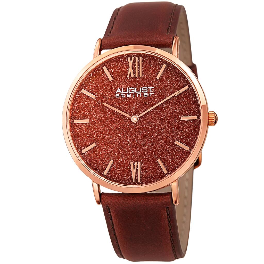 August Steiner Men's Quartz Easy-to-Read Rose-Tone Leather Strap Watch