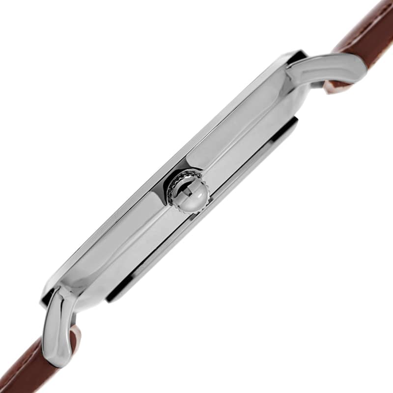 August Steiner Men's Quartz Easy-to-Read Silver-Tone Leather Strap Watch