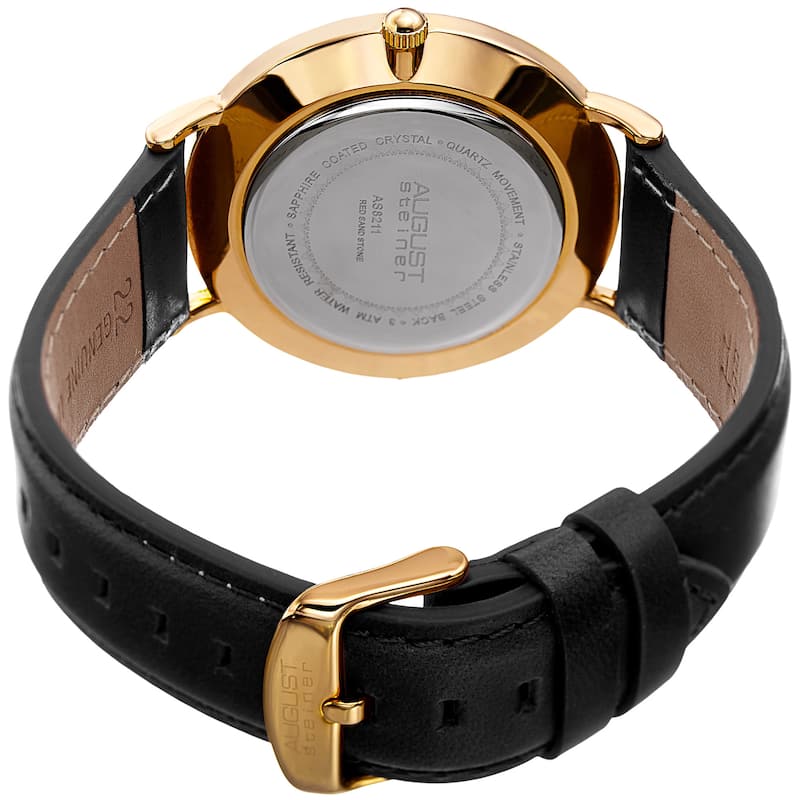 August Steiner Men's Quartz Easy-to-Read Gold-Tone Leather Strap Watch
