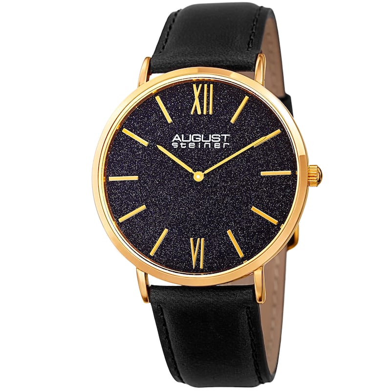 August Steiner Men's Quartz Easy-to-Read Gold-Tone Leather Strap Watch