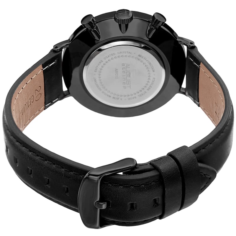 August Steiner Men's Swiss Quartz Multifunction Leather Black Strap Watch