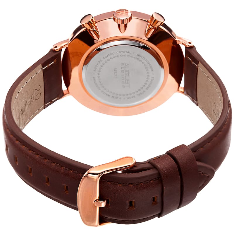 August Steiner Men's Swiss Quartz Multifunction Leather Rose-Tone Strap Watch