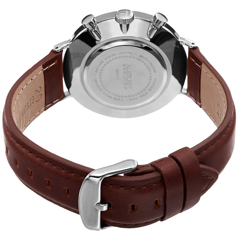 August Steiner Men's Swiss Quartz Multifunction Leather Gold-Tone Strap Watch