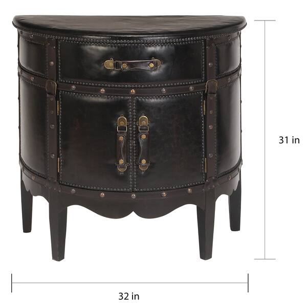 Shop Traditional 31 Inch Semi Circle Wood And Leather Cabinet By