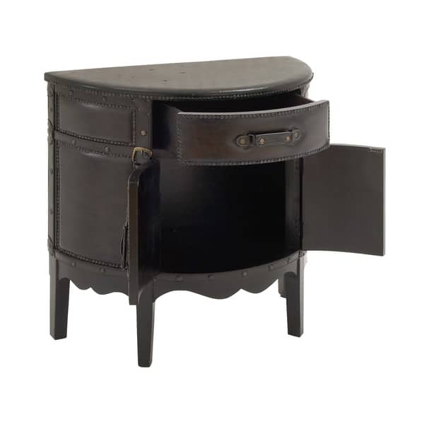 Shop Traditional 31 Inch Semi Circle Wood And Leather Cabinet By