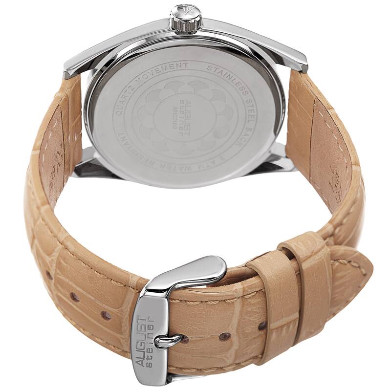 August Steiner Women's Quartz Easy-to-Read Beige Leather Strap Watch