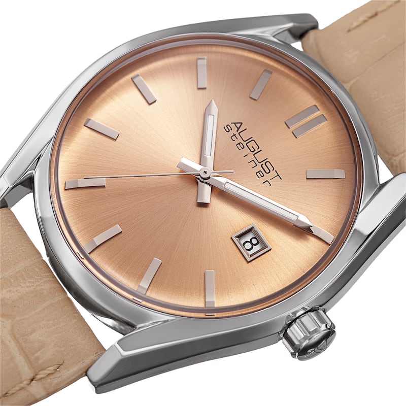 August Steiner Women's Quartz Easy-to-Read Beige Leather Strap Watch