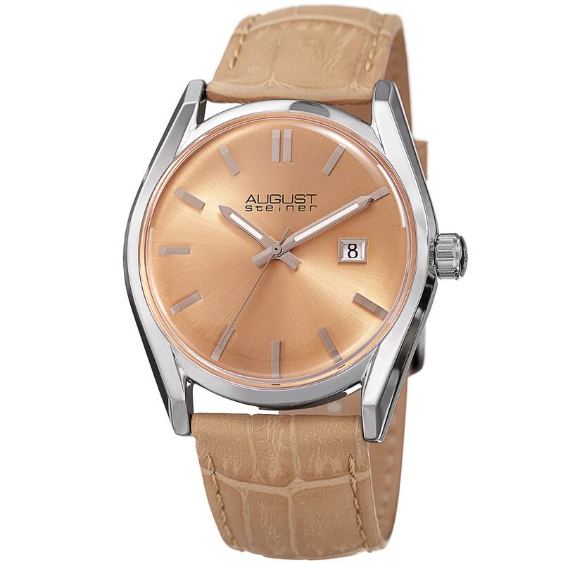 August Steiner Women's Quartz Easy-to-Read Beige Leather Strap Watch