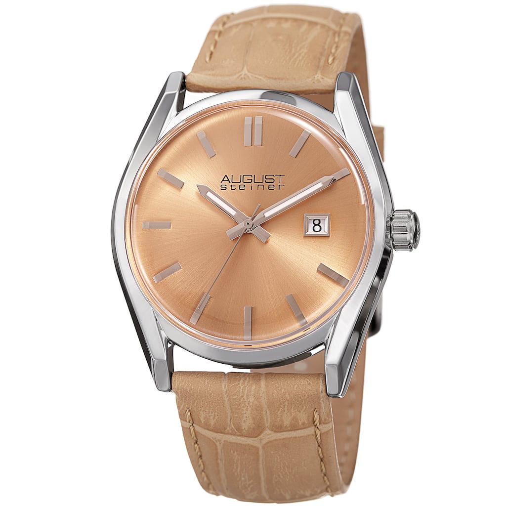 August Steiner Women's Quartz Easy-to-Read Beige Leather Strap Watch