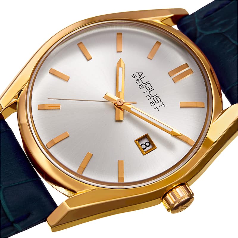 August Steiner Women's Quartz Easy-to-Read Blue Leather Strap Watch
